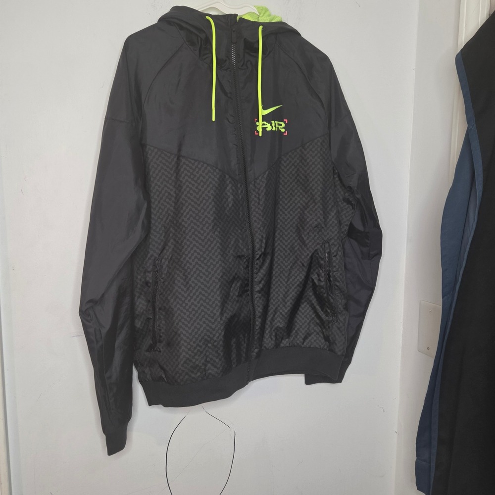 Nike Air Windrunner Jacket Mens Large Black Neon Green Flight Pack Windbreaker